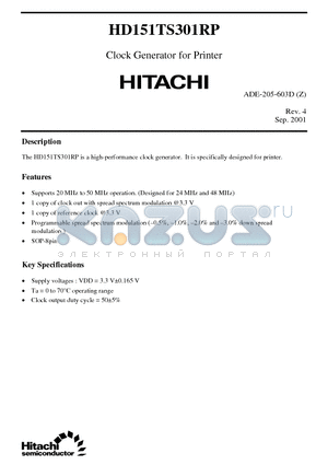 HD151TS301RP datasheet - Clock Generator for Printer