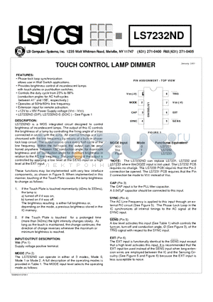 LS7232ND datasheet - TOUCH CONTROL LAMP DIMMER