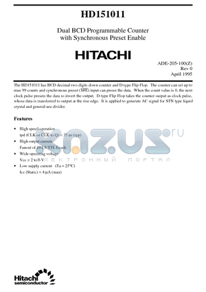 HD151011 datasheet - Dual BCD Programmable Counter with Synchronous Preset Enable