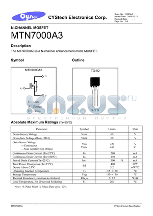 MTN7000A3 datasheet - N-CHANNEL MOSFET