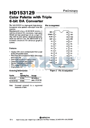 HD153129 datasheet - Color Palette with Triple 6-bit DA Converter