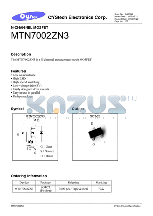 MTN7002ZN3 datasheet - N-CHANNEL MOSFET