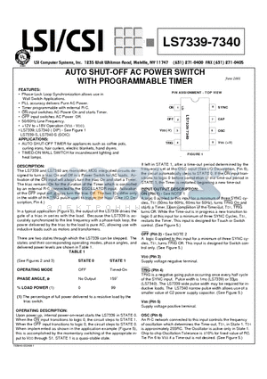 LS7339 datasheet - AUTO SHUT-OFF AC POWER SWITCH WITH PROGRAMMABLE TIMER