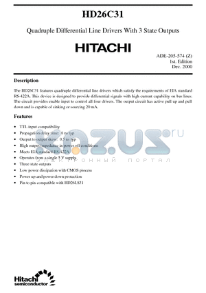 HD26C31 datasheet - Quadruple Differential Line Drivers With 3 State Outputs