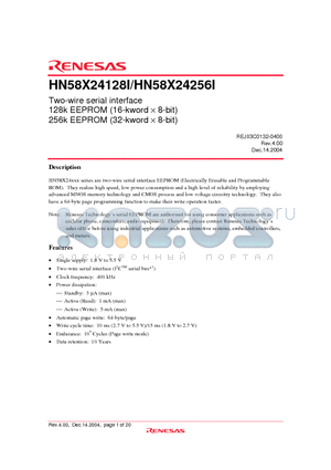 HN58X24256FPIE datasheet - Two-wire serial interface 128k EEPROM (16-kword  8-bit) 256k EEPROM (32-kword  8-bit)