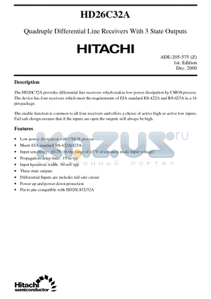 HD26C32A datasheet - Quadruple Differential Line Receivers With 3 State Outputs