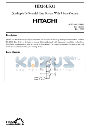 HD26LS31 datasheet - Quadruple Differential Line Drivers With 3 State Outputs