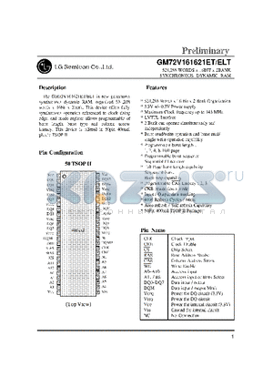 GM72V161621ET datasheet - 524,288 word x 16 Bit x 2 Bank - SYNCHRONOUS DYNAMIC RAM(SDRAM)