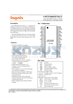 GM72V66841ELT-7 datasheet - 2,097,152 WORD x 8 BIT x 4 BANK SYNCHRONOUS DYNAMIC RAM