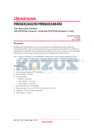 HN58X2432SI_05 datasheet - Two-wire serial interface 32k EEPROM (4-kword  8-bit)/64k EEPROM (8-kword  8-bit)