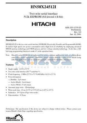 HN58X24512FPI datasheet - Two-wire serial interface 512k EEPROM (64-kword d 8-bit)