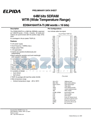 EDS6416AHTA-75TI-E datasheet - 64M bits SDRAM WTR (Wide Temperature Range)