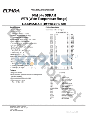 EDS6416AJTA-TI datasheet - 64M bits SDRAM WTR (Wide Temperature Range)