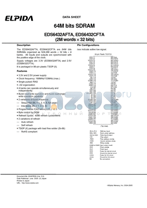 EDS6432AFTA datasheet - 64M bits SDRAM (2M words x 32 bits)