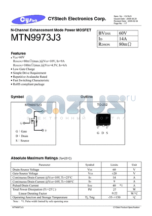 MTN9973J3 datasheet - N-Channel Enhancement Mode Power MOSFET