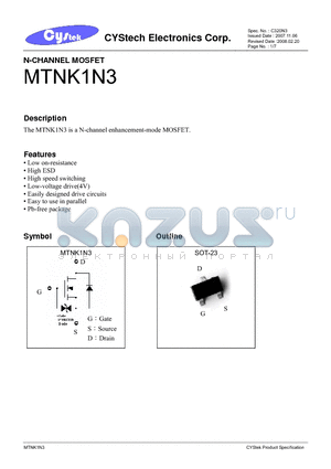 MTNK1N3 datasheet - N-CHANNEL MOSFET