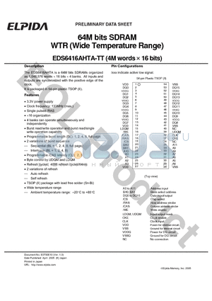 EDS6416AHTA-75TT-E datasheet - 64M bits SDRAM WTR (Wide Temperature Range)