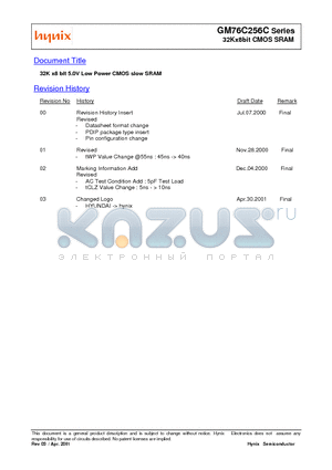 GM76C256CLLE datasheet - 32K x8 bit 5.0V Low Power CMOS slow SRAM