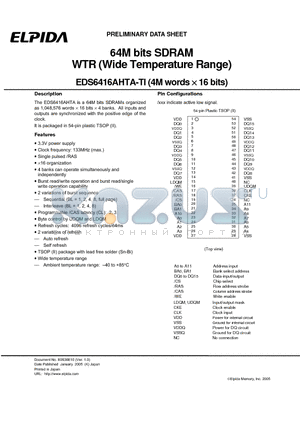EDS6416AHTA-TI datasheet - 64M bits SDRAM WTR (Wide Temperature Range)