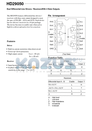 HD29050 datasheet - Dual Differential Line Drivers / ReceiversWith 3 State Outputs