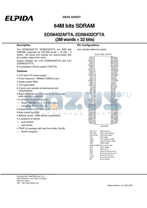 EDS6432AFTA-75-E datasheet - 64M bits SDRAM (2M words x 32 bits)