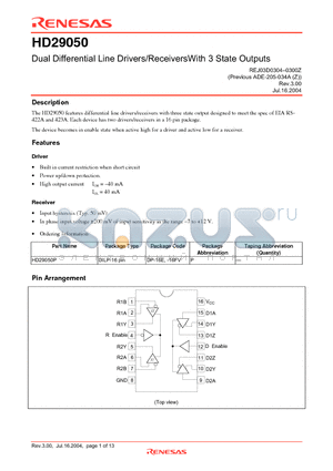 HD29050 datasheet - Dual Differential Line Drivers/ReceiversWith 3 State Outputs