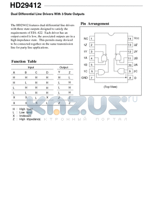 HD29412 datasheet - Dual Differential Line Drivers With 3 State Outputs