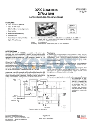 MTO812T datasheet - 55`C to 85` C operation 50 V for 50 ms transient protection