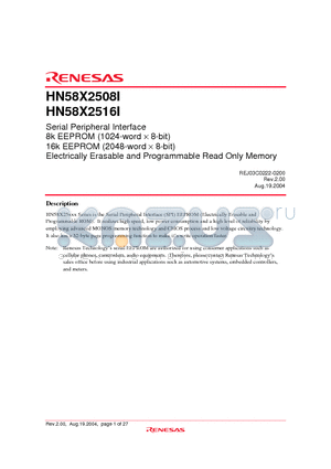 HN58X2508I datasheet - Electrically Erasable and Programmable Read Only Memory