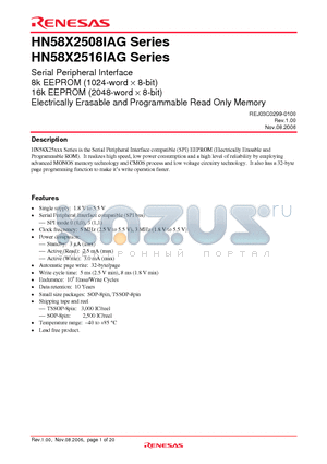 HN58X2508FPIAG datasheet - Serial Peripheral Interface Electrically Erasable and Programmable Read Only Memory