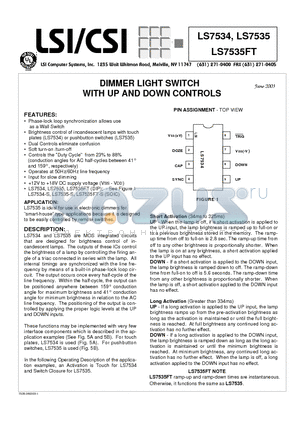 LS7535FT datasheet - DIMMER LIGHT SWITCH WITH UP AND DOWN CONTROLS