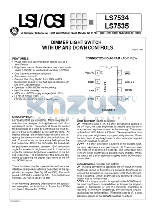 LS7534 datasheet - DIMMER LIGHT SWITCH WITH UP AND DOWN CONTROLS