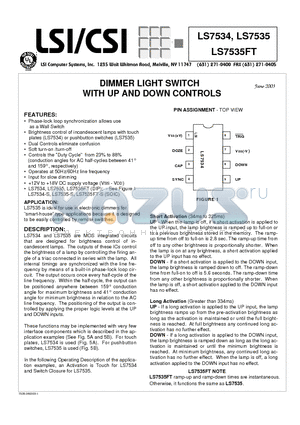 LS7534_03 datasheet - DIMMER LIGHT SWITCH WITH UP AND DOWN CONTROLS