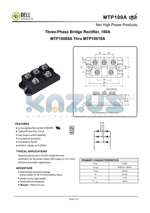 MTP100A datasheet - Three-Phase Bridge Rectifier, 100A