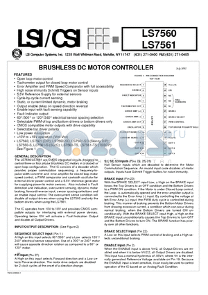 LS7561 datasheet - BRUSHLESS DC MOTOR CONTROLLER