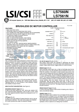 LS7561N datasheet - BRUSHLESS DC MOTOR CONTROLLER