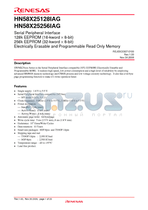 HN58X25256FPIAG datasheet - Serial Peripheral Interface Electrically Erasable and Programmable Read Only Memory