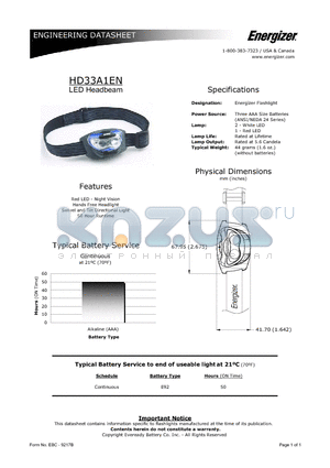 HD33A1EN datasheet - LED Headbeam
