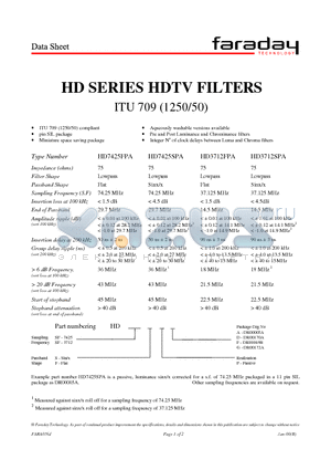 HD3712FPA datasheet - HD SERIES HDTV FILTERS