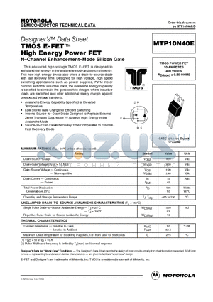MTP10N40E datasheet - TMOS POWER FET 10 AMPERES 400 VOLTS RDS(on) = 0.55 OHMS