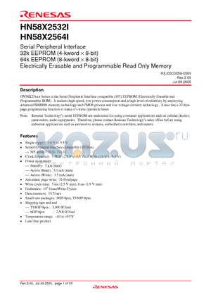 HN58X2532I datasheet - Serial Peripheral Interface Electrically Erasable and Programmable Read Only Memory