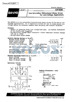 LB1630 datasheet - Low-Saturation Bidirectional Motor Driver for Low-Voltage Applications