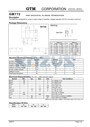 GM772 datasheet - NPN EPITAXIAL PLANAR TRANSISTOR