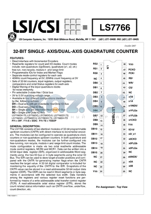 LS7766 datasheet - 32-BIT SINGLE- AXIS/DUAL-AXIS QUADRATURE COUNTER