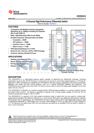 HD3SS3412 datasheet - 4-Channel High-Performance Differential Switch