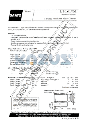 LB1617M datasheet - 3-Phase Brushless Motor Driver