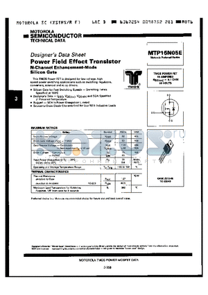 MTP15N05E datasheet - POWER FIELD EFFECT TRANSISTOR N-CHANNEL ENHANCEMENT-MODE SILICON GATE