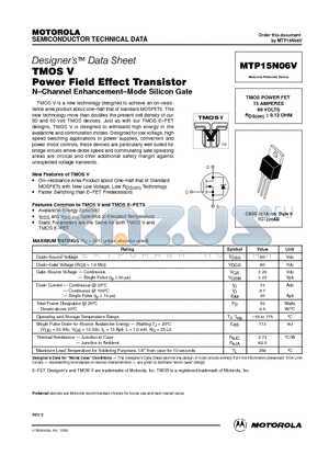 MTP15N06V datasheet - TMOS POWER FET 15 AMPERES 60 VOLTS RDS(on) = 0.12 OHM