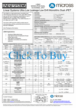 LS843_PDIP datasheet - MONOLITHIC DUAL N-CHANNEL JFET