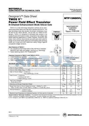 MTP15N06VL datasheet - TMOS POWER FET 15 AMPERES 60 VOLTS RDS(on) = 0.085 OHM